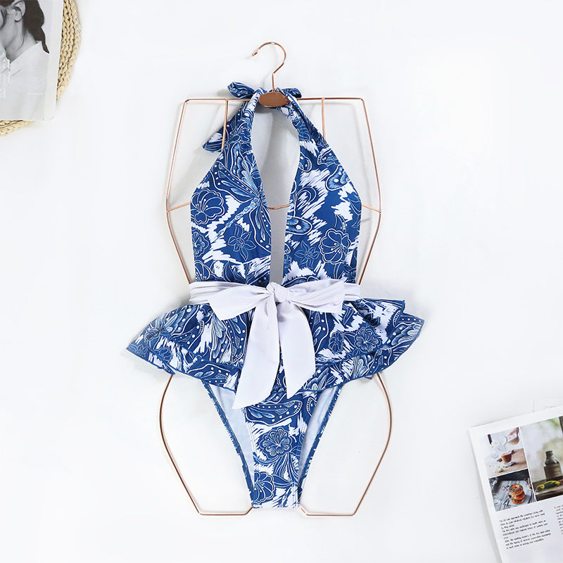 Vintage Floral each Dress Design One Piece Swimsuit Summer Surf Wear