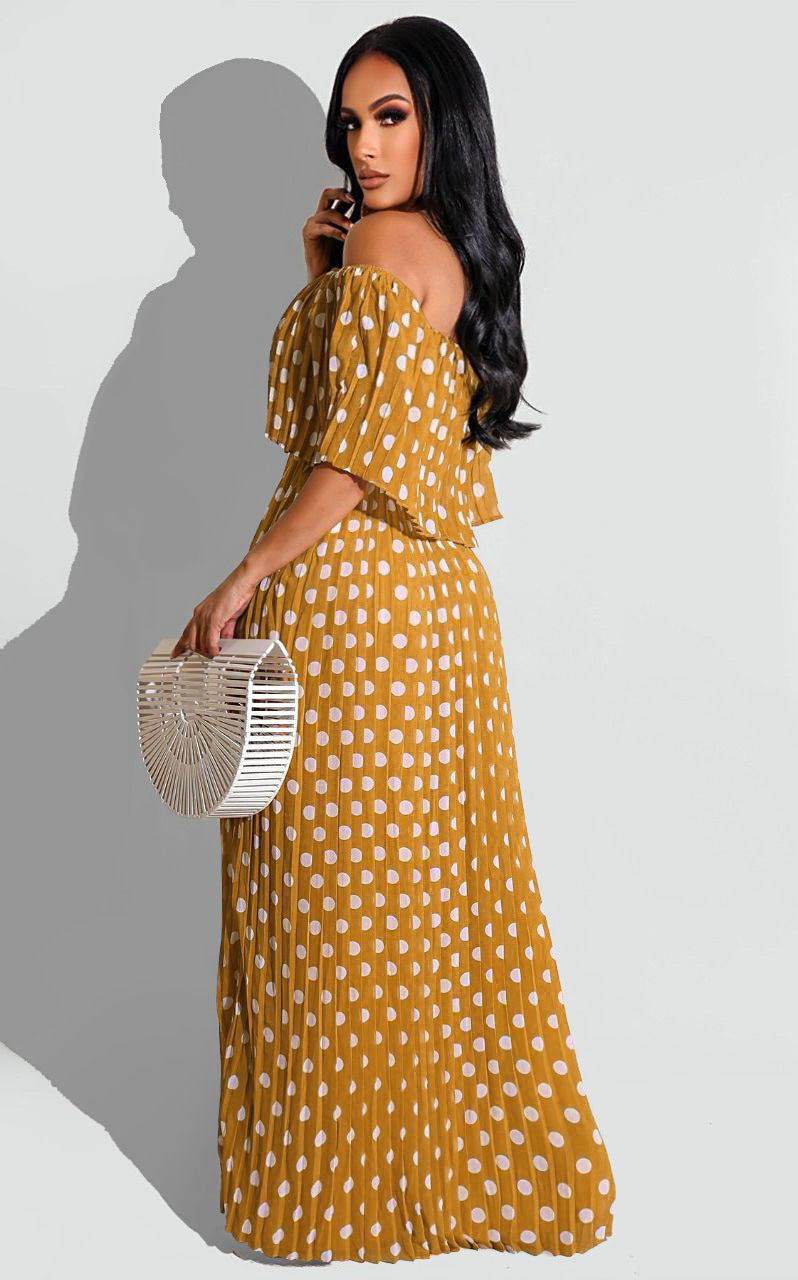 Off Shoulder Polka Dot Printed Maxi Dress