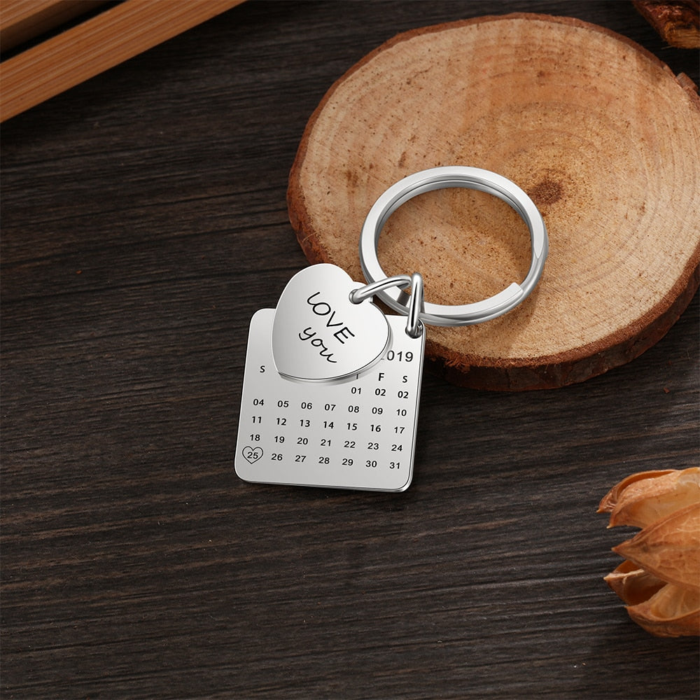 Personalized Calendar Keychain Hand Carved