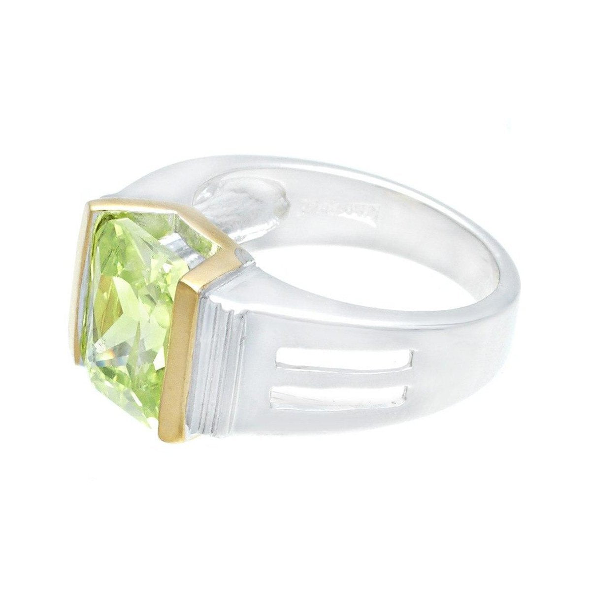 Emerald-Cut Single Stone Lemon Green Stone Ring