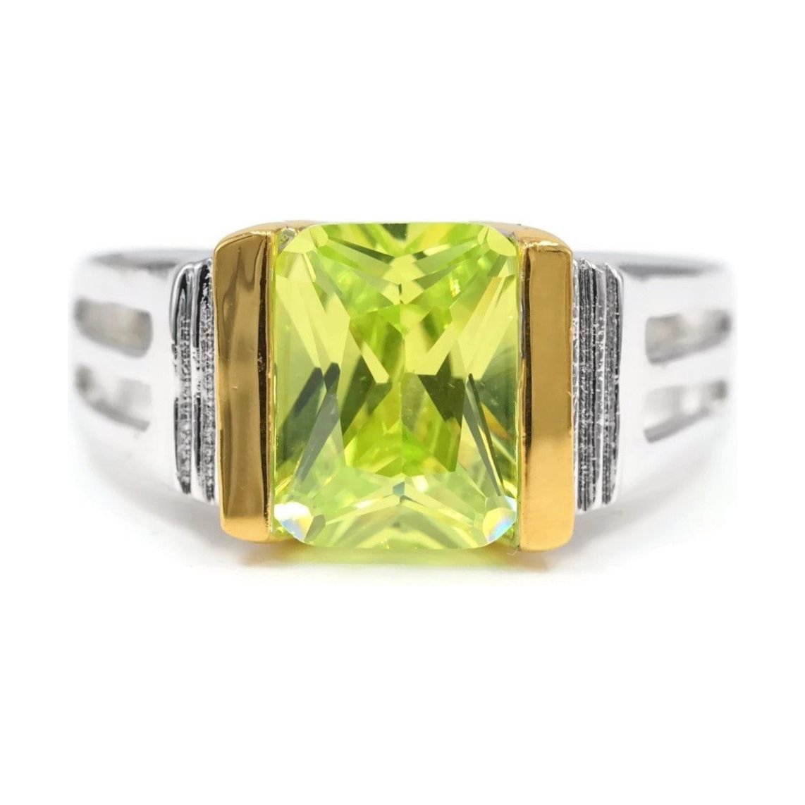 Emerald-Cut Single Stone Lemon Green Stone Ring