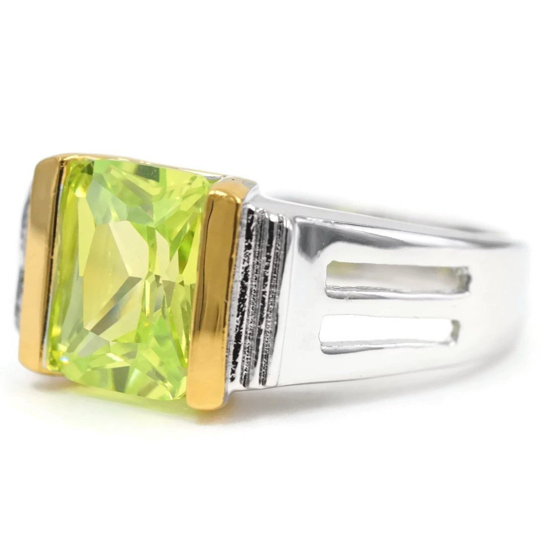 Emerald-Cut Single Stone Lemon Green Stone Ring