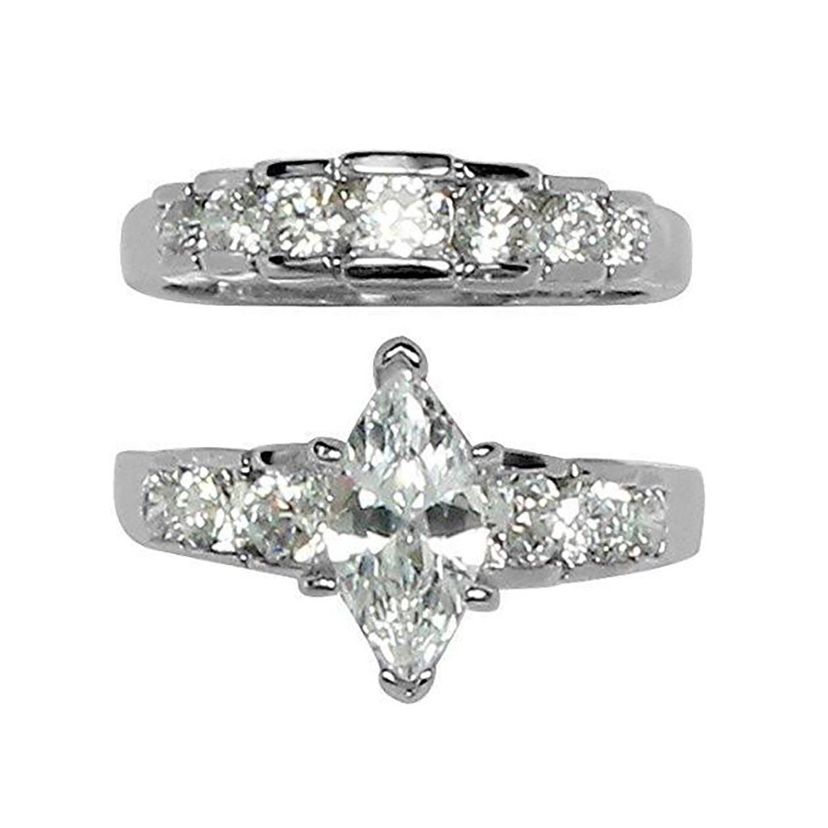 Large Prong-Set Two-Ring Marquise Cut Wedding Set Stainless Steel