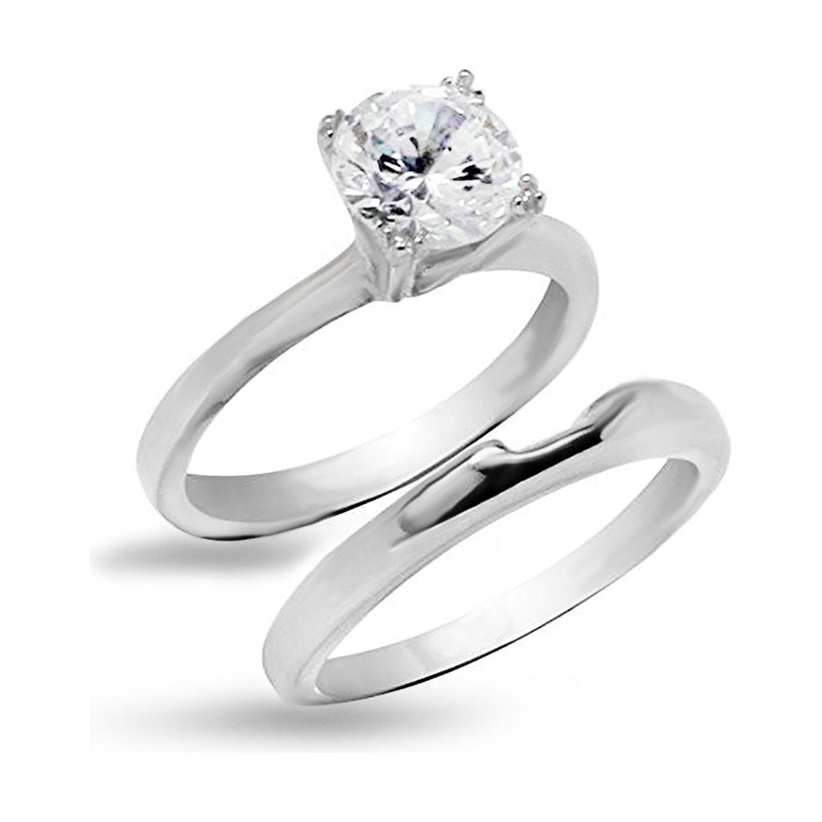 Classic Double Prong Round Stone Wedding Set Rings