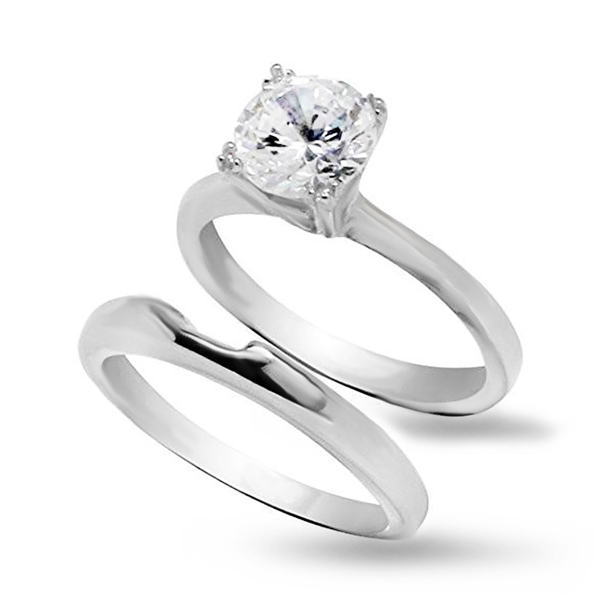 Classic Double Prong Round Stone Wedding Set Rings