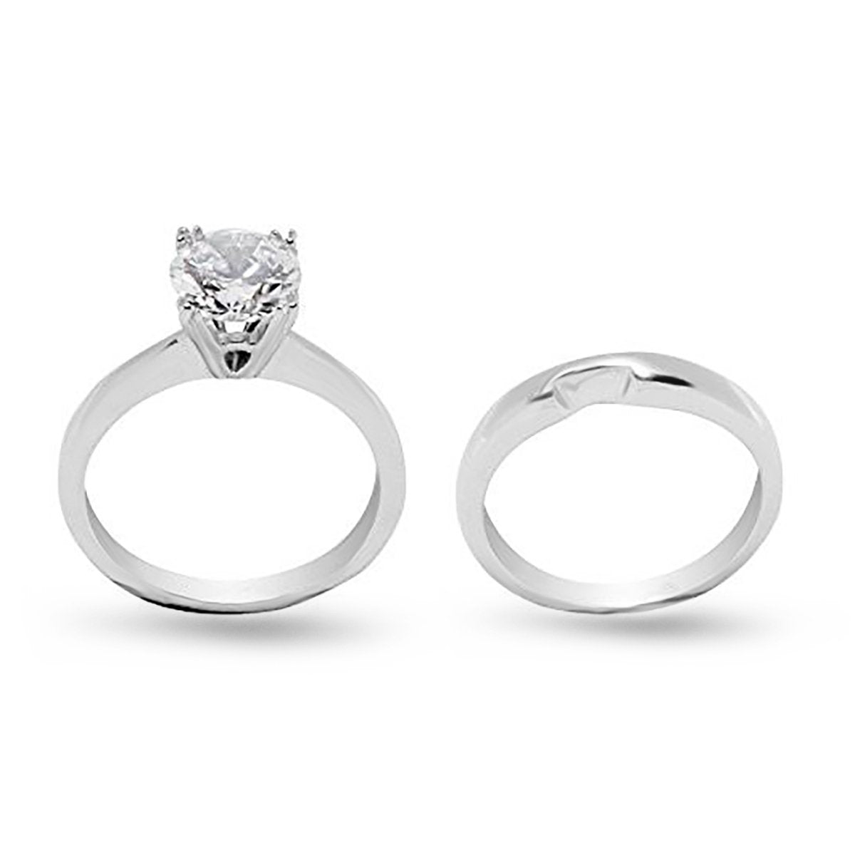 Classic Double Prong Round Stone Wedding Set Rings