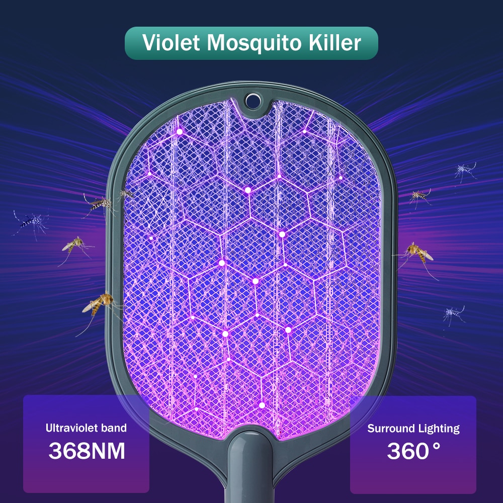 Smart Electric Insect Racket Swatter Zapper 3000V USB Rechargeable