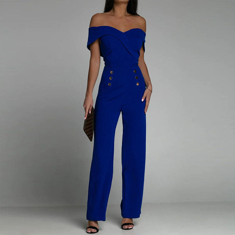 Women Off Shoulder Elegant Party Jumpsuit Chic Slim Work Overalls