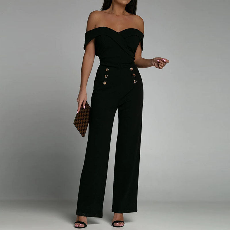 Women Off Shoulder Elegant Party Jumpsuit Chic Slim Work Overalls