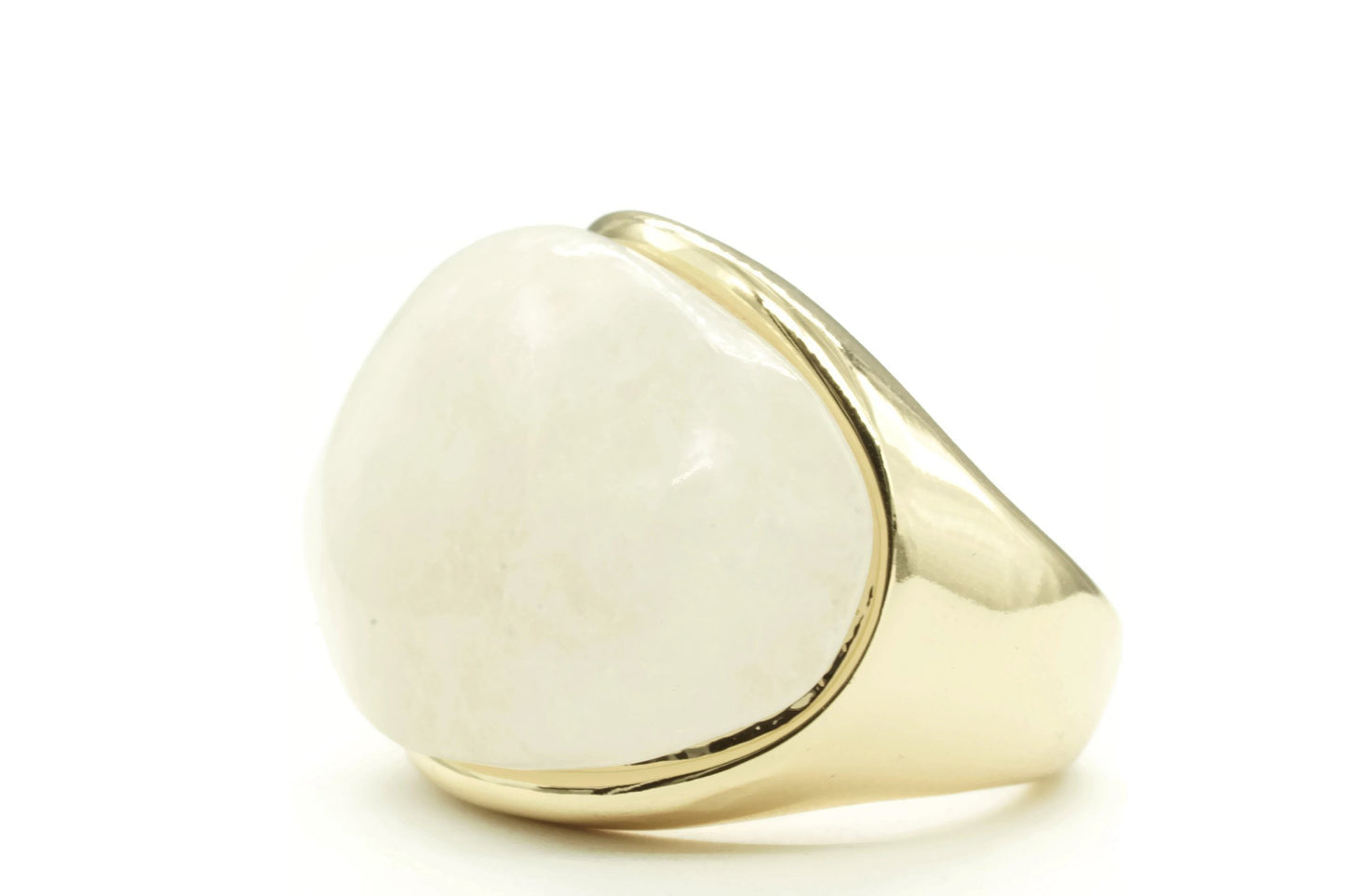 Large Oval 14K Gold White Stone Ring