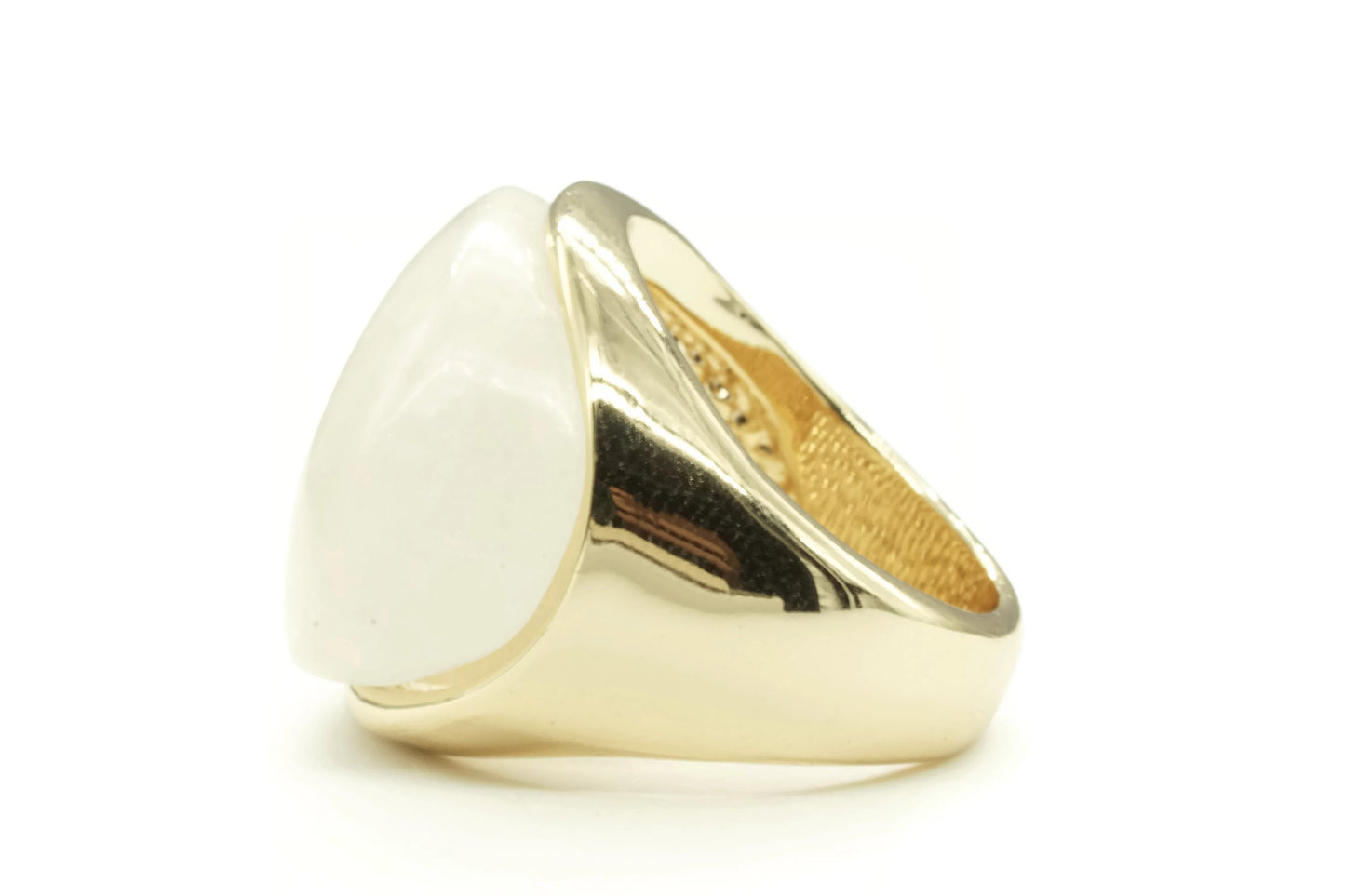 Large Oval 14K Gold White Stone Ring