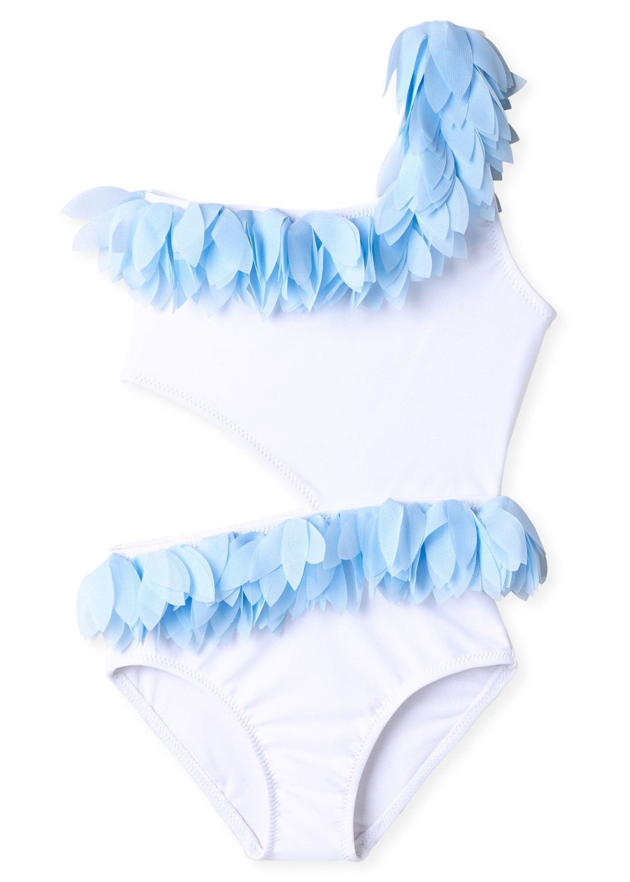 White Side Cutout Swimsuit with Petals