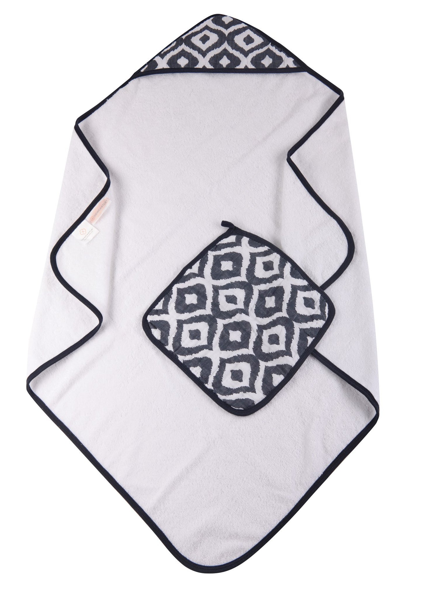 Moroccan Blue Cotton Hooded Towel and Washcloth Set