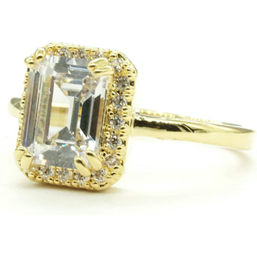 Emerald Cut Halo 14K Gold Statement Ring