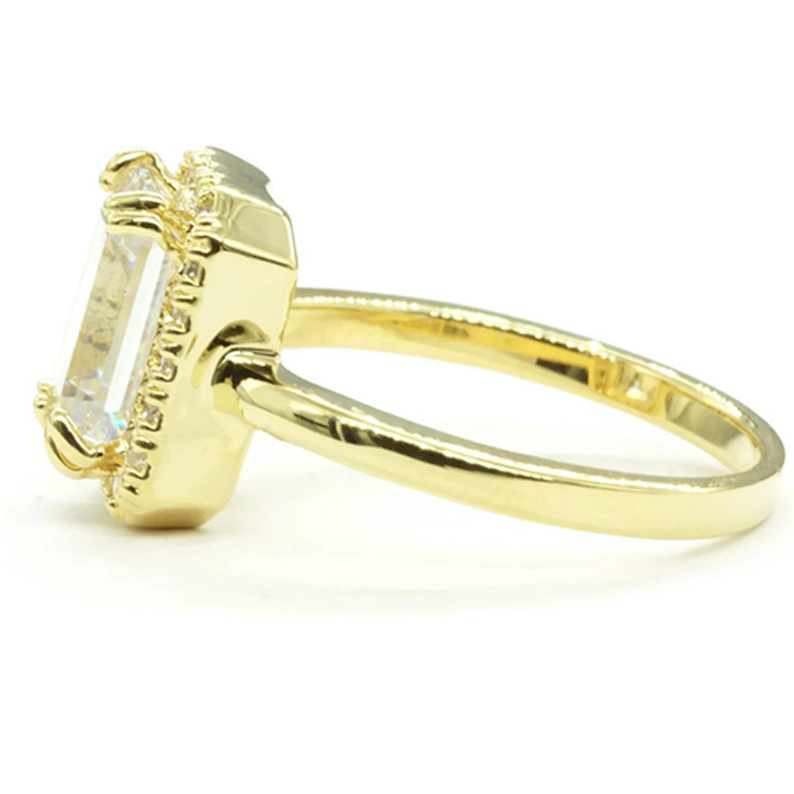 Emerald Cut Halo 14K Gold Statement Ring