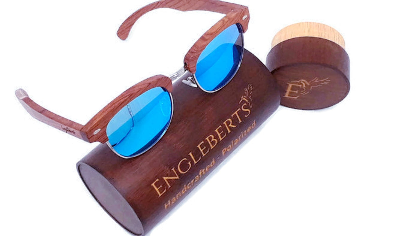 Brazilian Pear Wood Sunglasses With Ice Blue Lenses