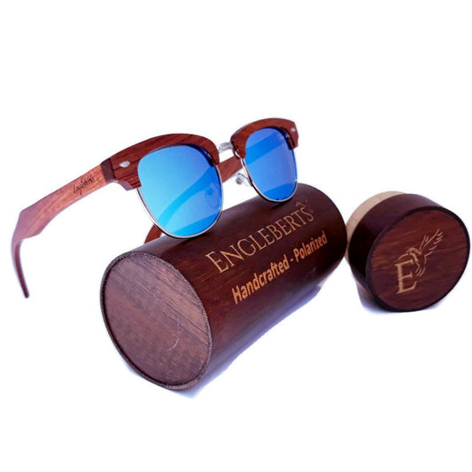 Brazilian Pear Wood Sunglasses With Ice Blue Lenses