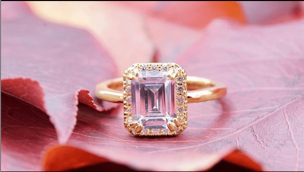 Emerald Cut Halo 14K Gold Statement Ring