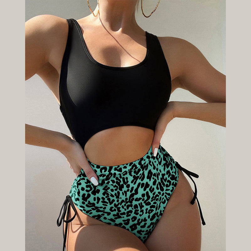 Sexy Hollow Out High Waist Drawstring Swimsuit