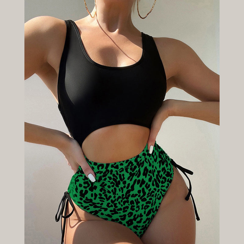 Sexy Hollow Out High Waist Drawstring Swimsuit