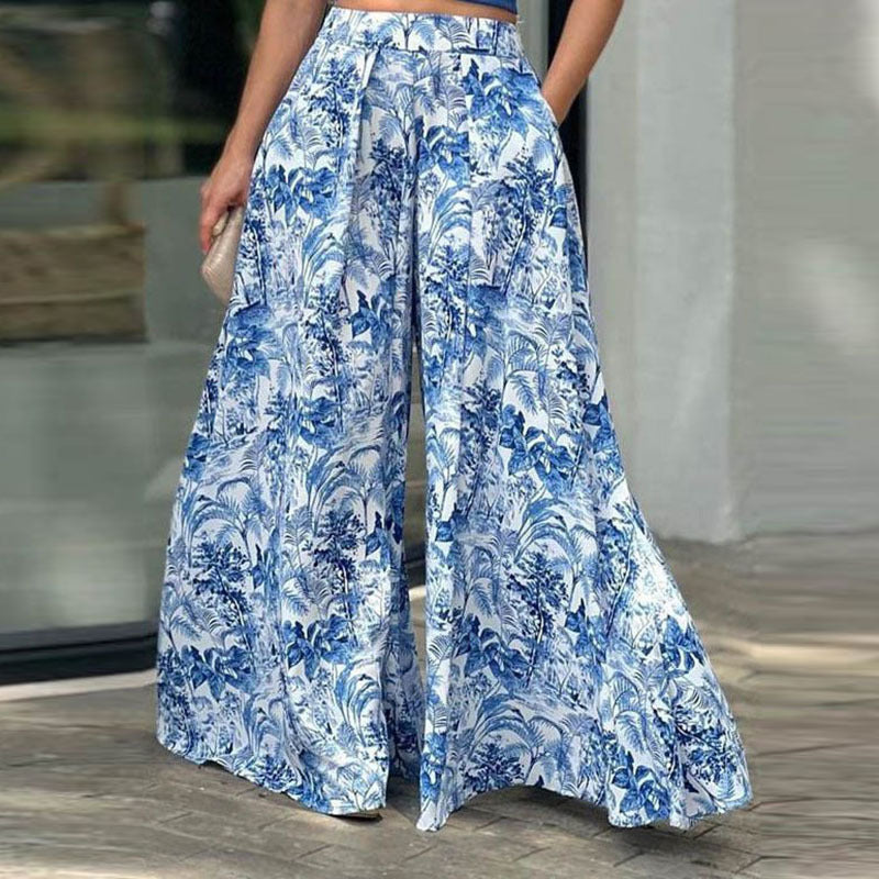 O Neck Puff Sleeve & Wide Leg Trousers Suit