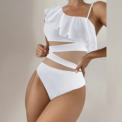 Summer Sexy Ruffle Mesh One-Piece Swimsuit