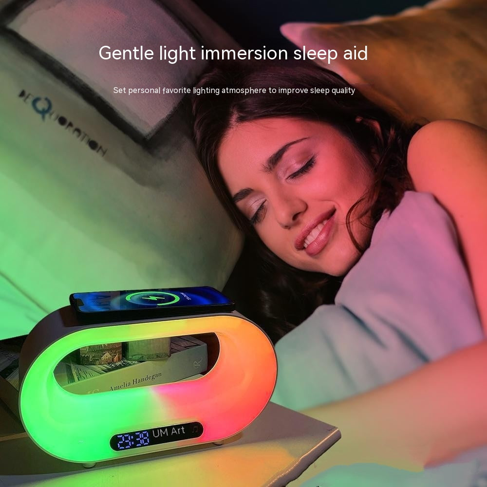 Multifunktions-3-in-1-LED-Nachtlicht, APP-Steuerung, RGB-Atmosphäre, Schreibtischlampe, intelligentes multifunktionales kabelloses Ladegerät, Wecker