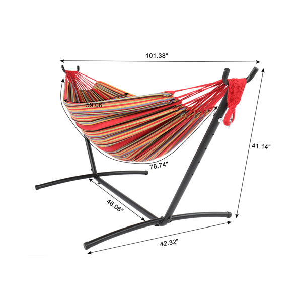 Black Steel Pipe Hammock Frame with Polyester Cotton Hammock Set