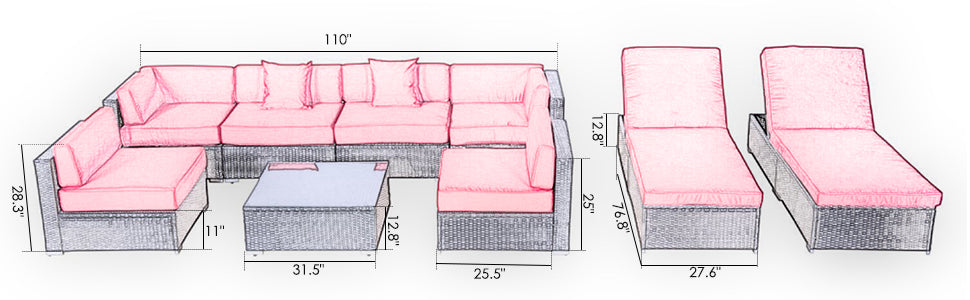 Outsunny 9pcs Garden Wicker Sofa Set Patio Rattan Furniture Outdoor