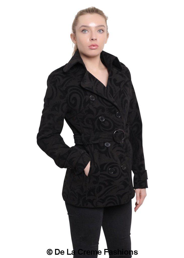 De La Creme - Womens Tribal Print Double Breasted Short Coat