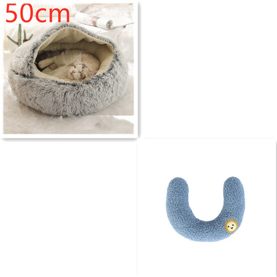 2 In 1 Dog And Cat Bed Pet Winter Bed Round Plush Warm Bed House Soft Long Plush Pets Bed