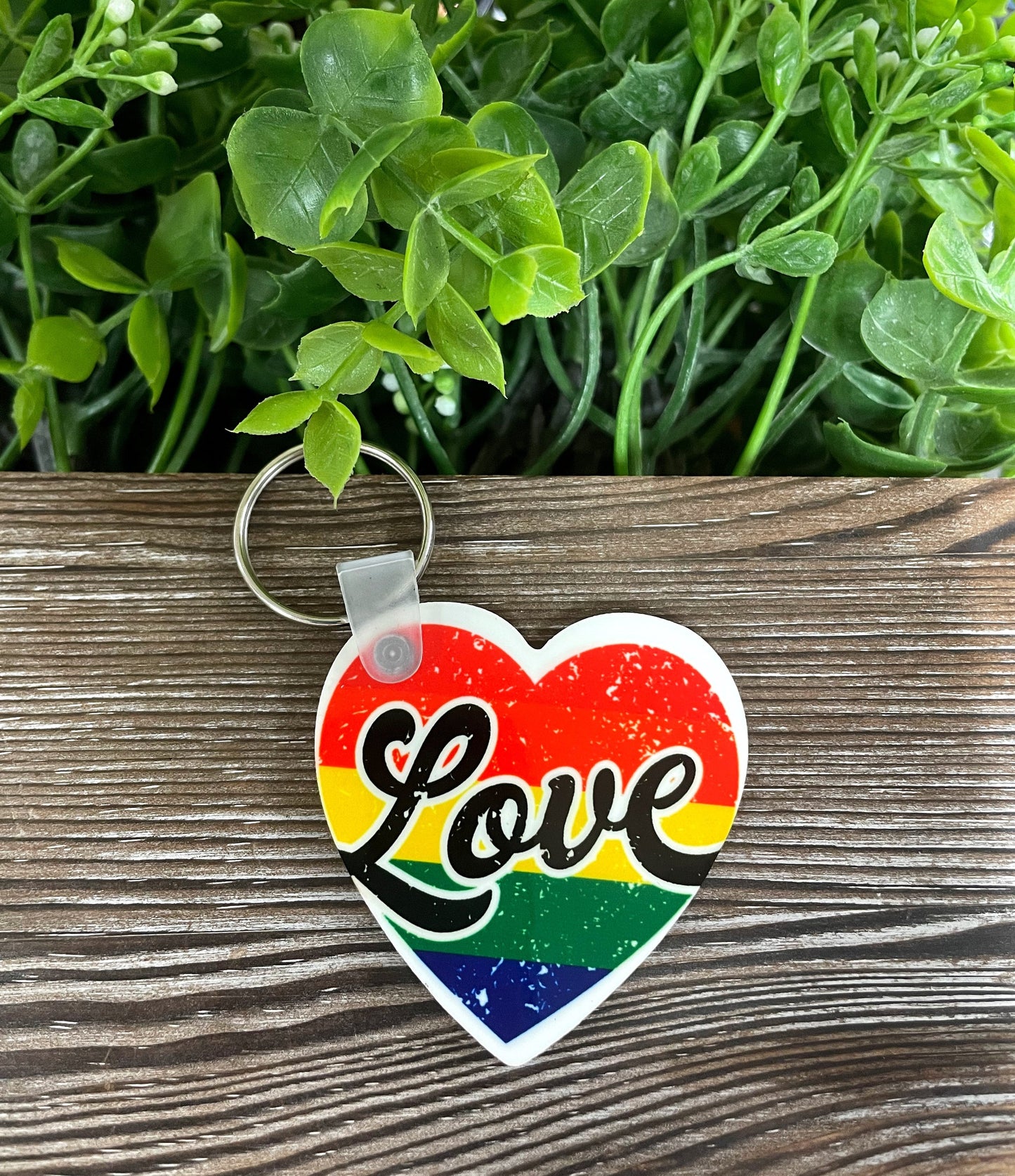 Rainbow Heart Love, MDF Heart Keychain, , Boho Fun, Human Rights