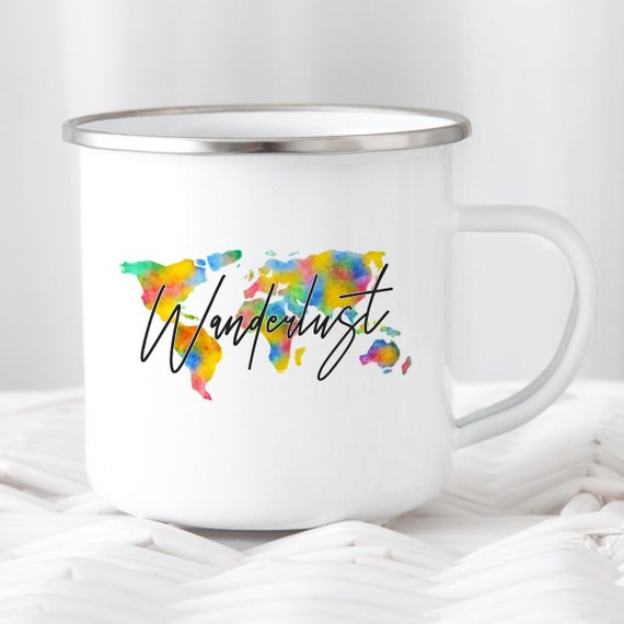 Wanderlust Enamel Mug Camping Mug Happy Hiker