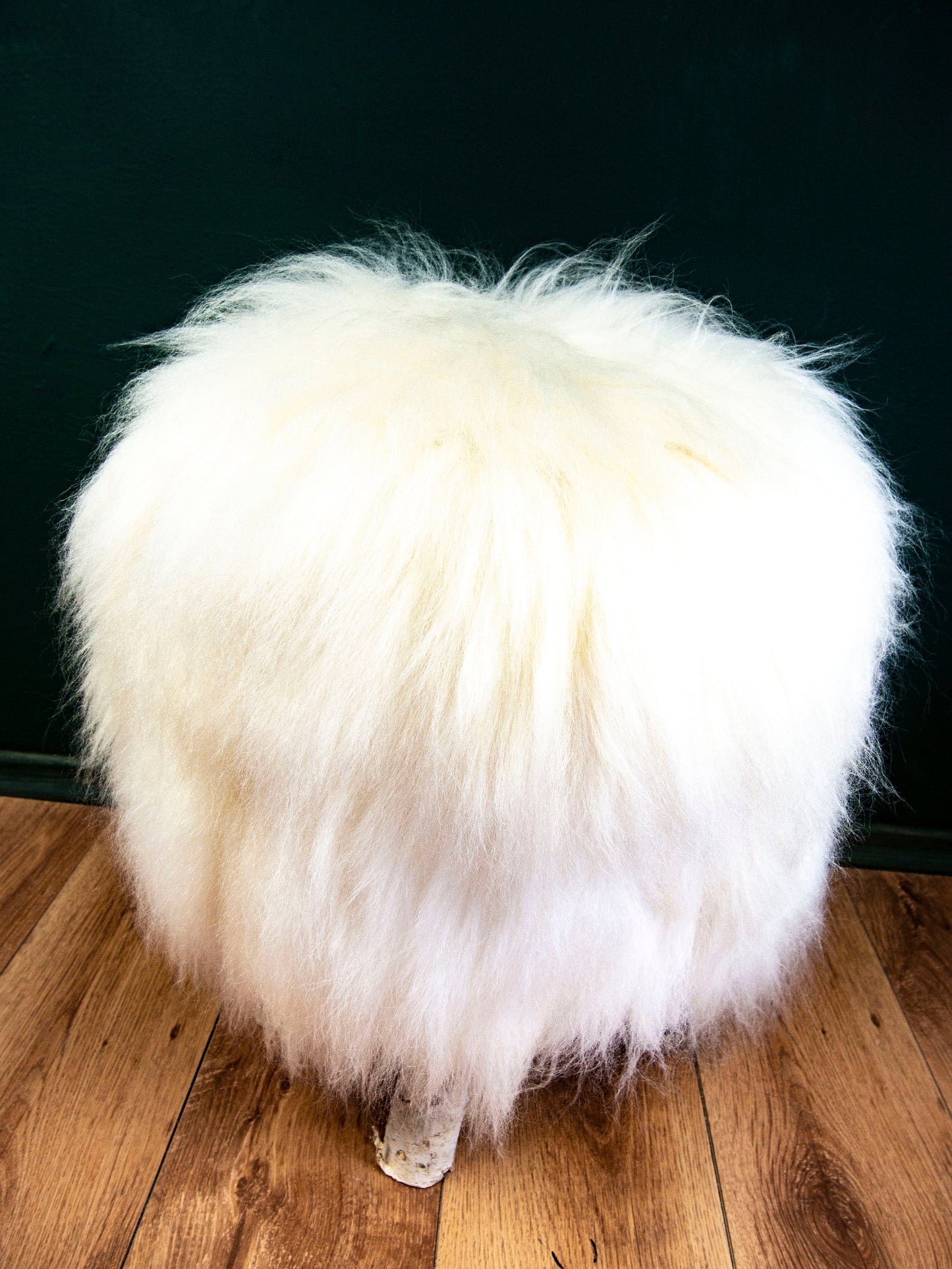 Birch Wood and Ivory sheepskin ottoman