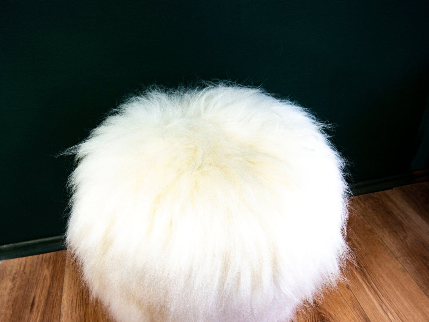 Birch Wood and Ivory sheepskin ottoman