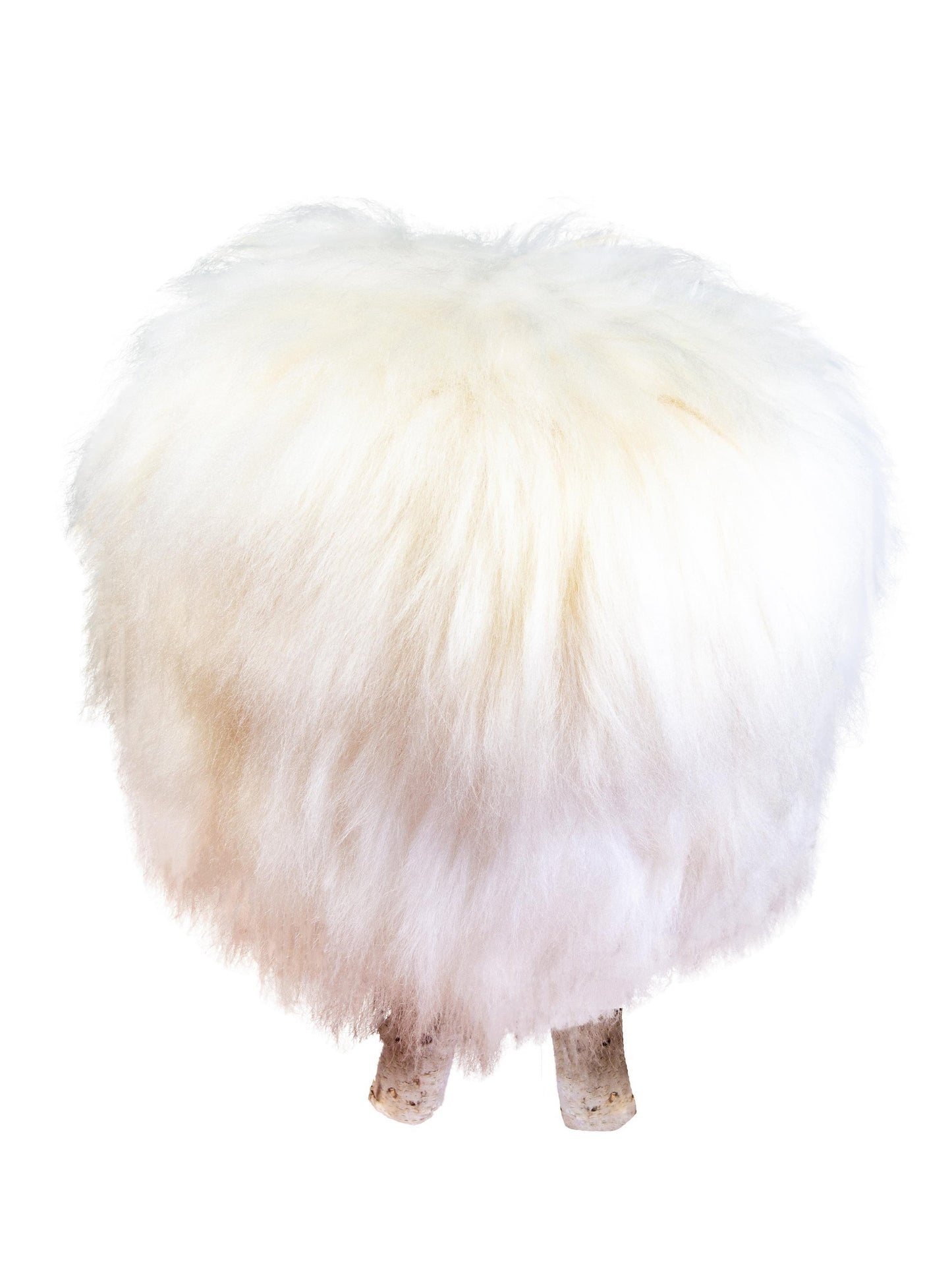 Birch Wood and Ivory sheepskin ottoman