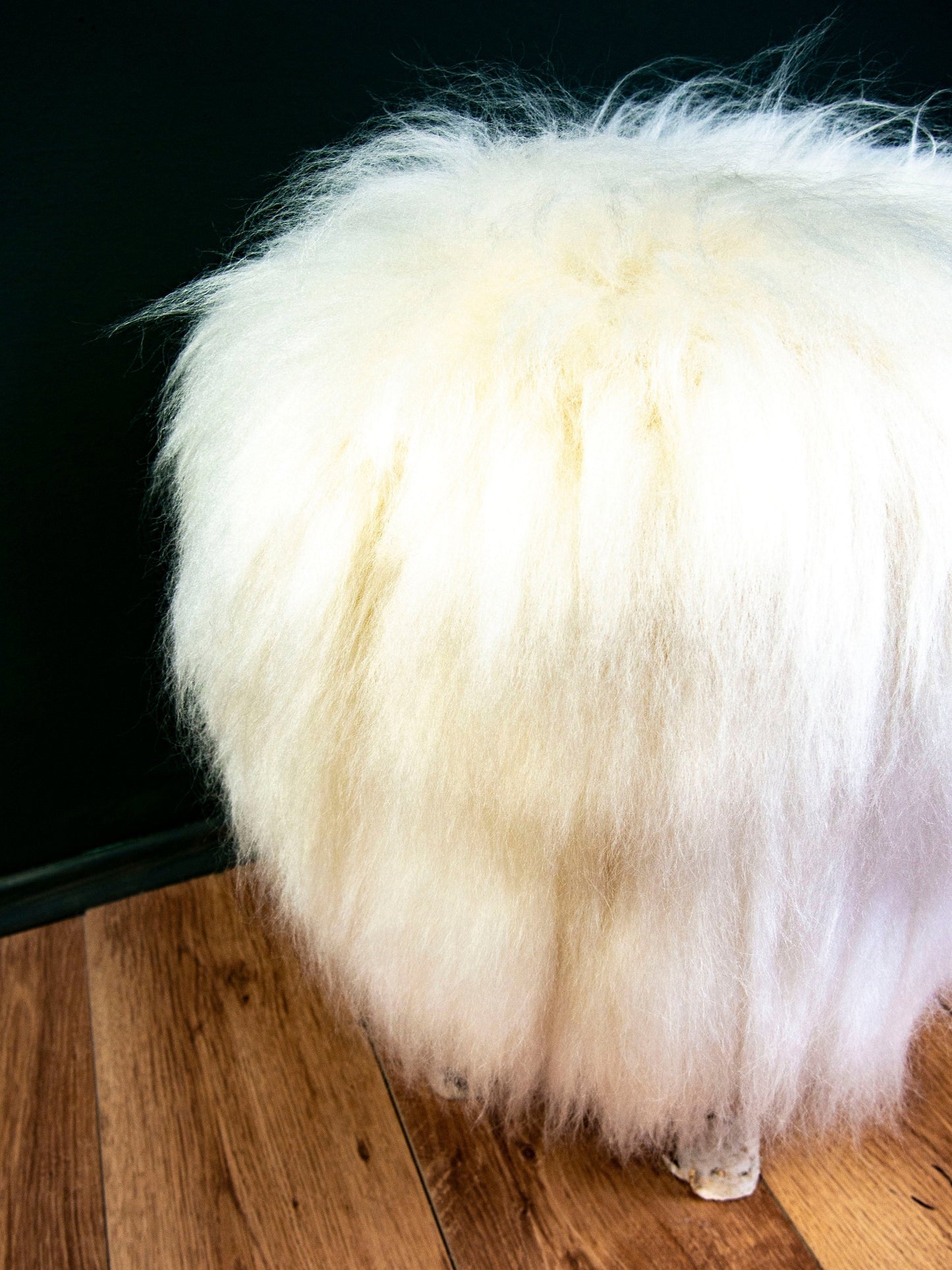 Birch Wood and Ivory sheepskin ottoman