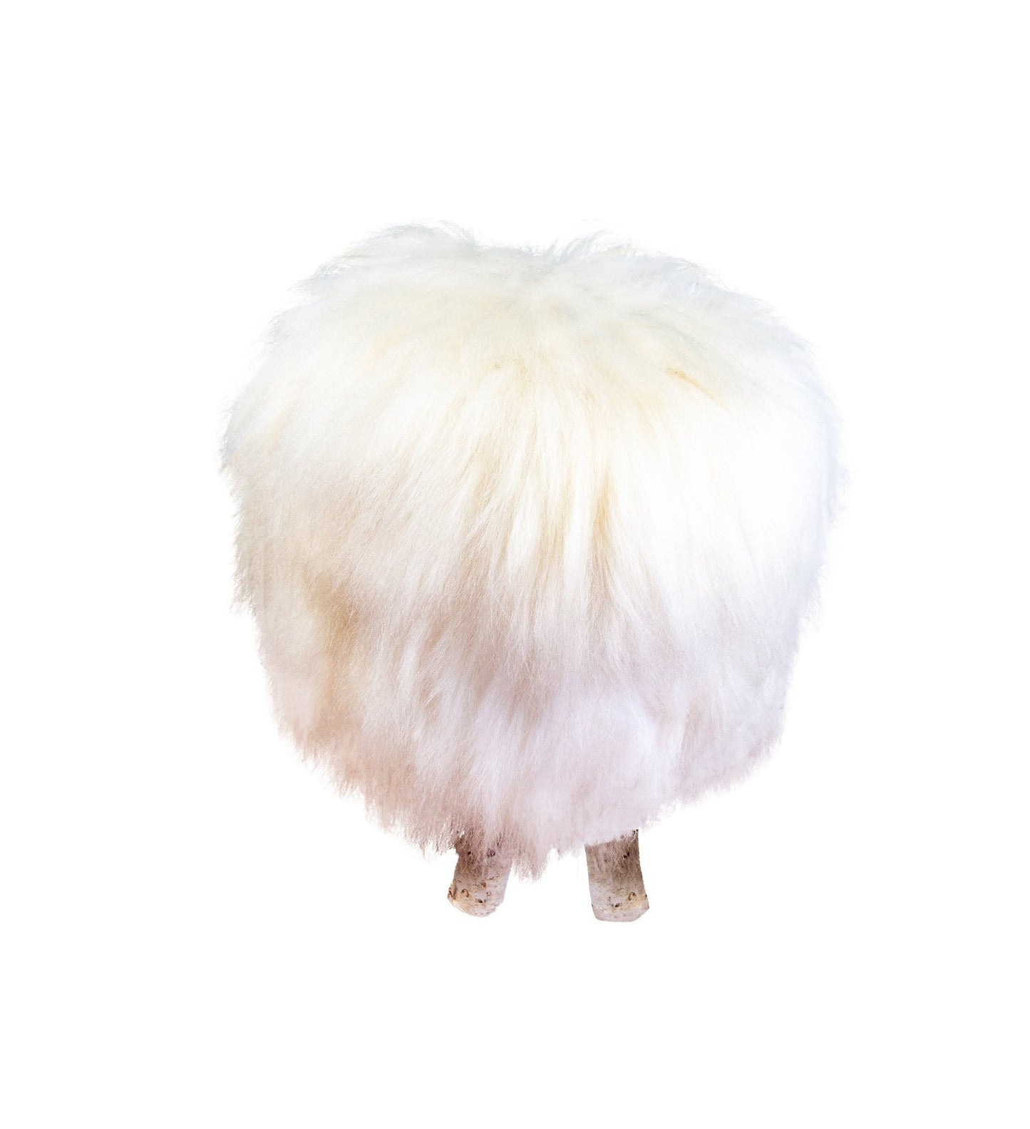 Birch Wood and Ivory sheepskin ottoman