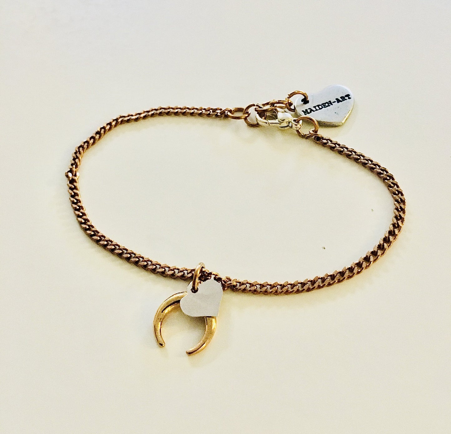 Crescent Moon and Heart Bracelet in Gold.