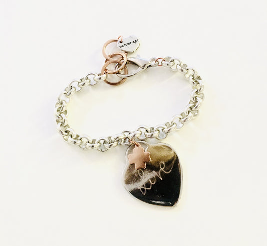 Engraved Personalized Silver Heart Bracelet, Custom Bracelet.