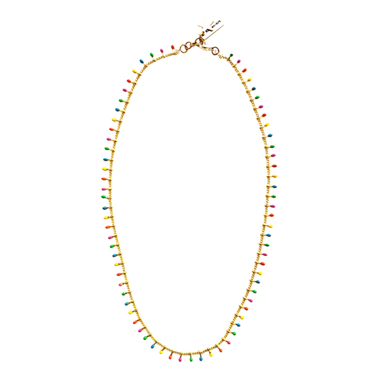 Pastel colors drop boho chic necklace in gold.