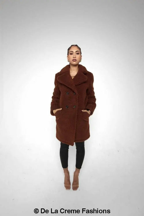 Janine Double Breasted Borg Teddy Coat