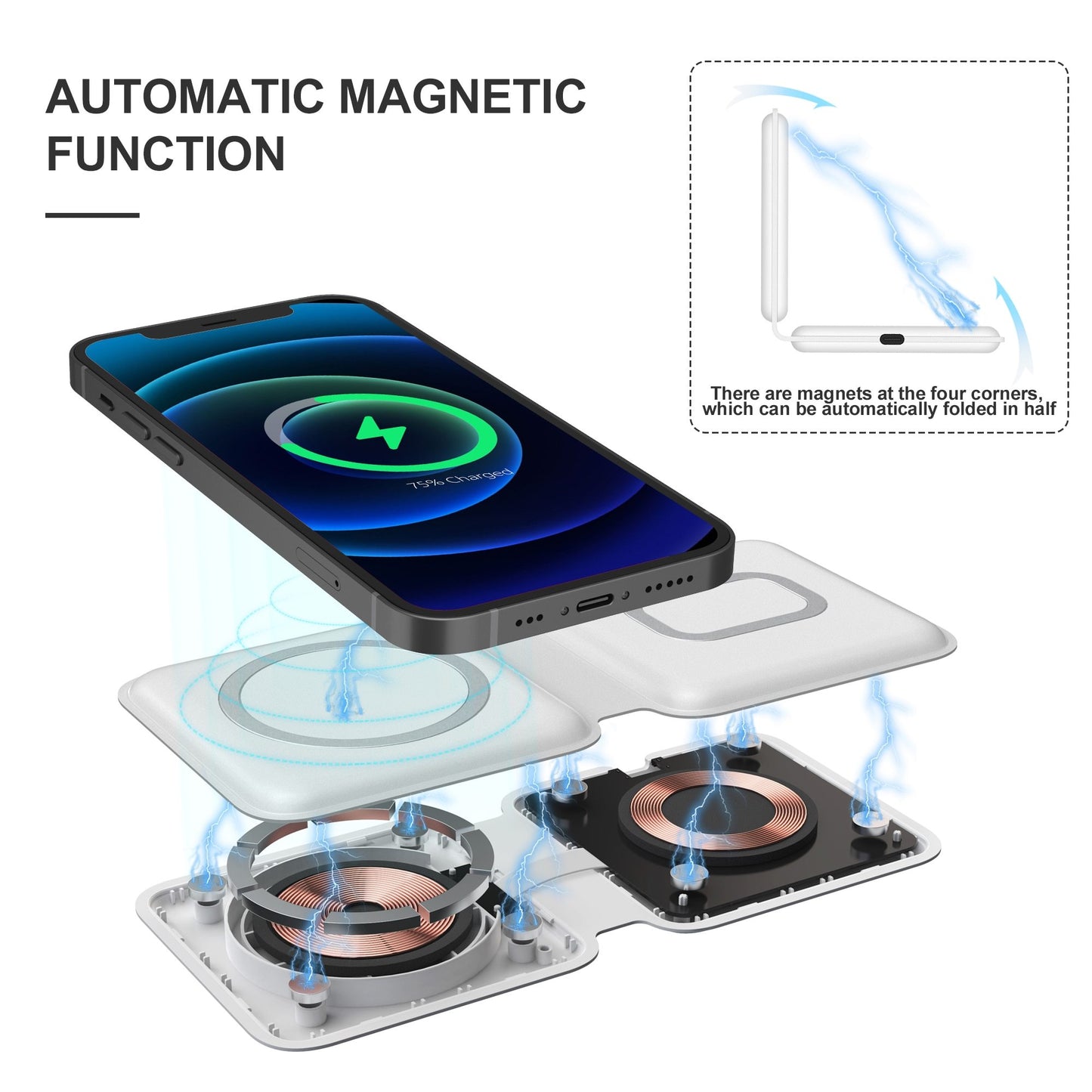 2 In1 Folding Duo Magnetic 15W Qi Wireless Charger Dock For iPhone 12