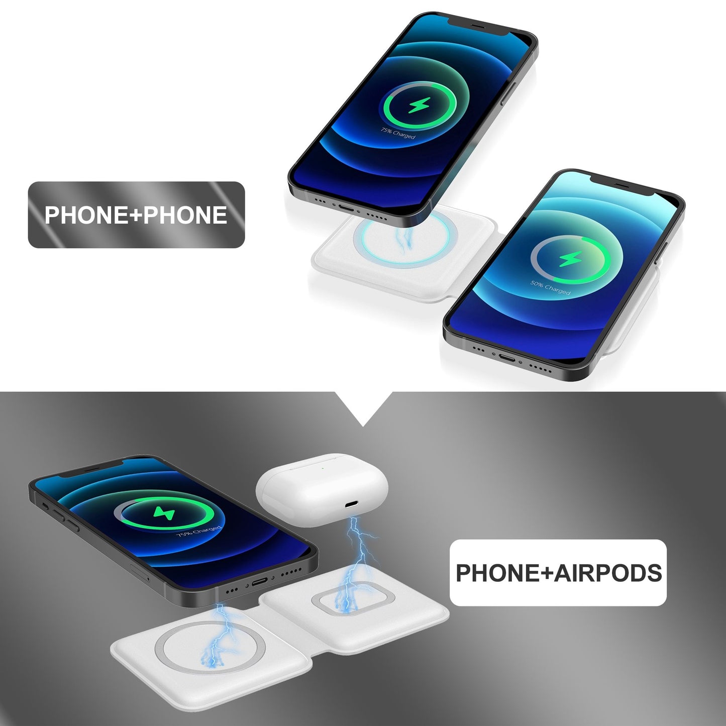 2 In1 Folding Duo Magnetic 15W Qi Wireless Charger Dock For iPhone 12