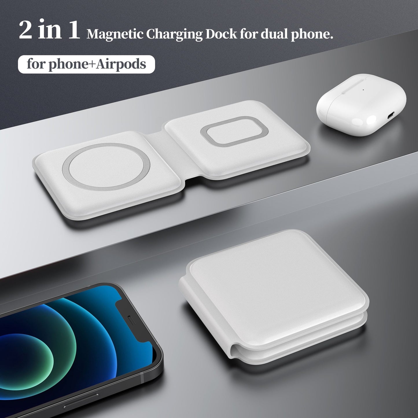 2 In1 Folding Duo Magnetic 15W Qi Wireless Charger Dock For iPhone 12