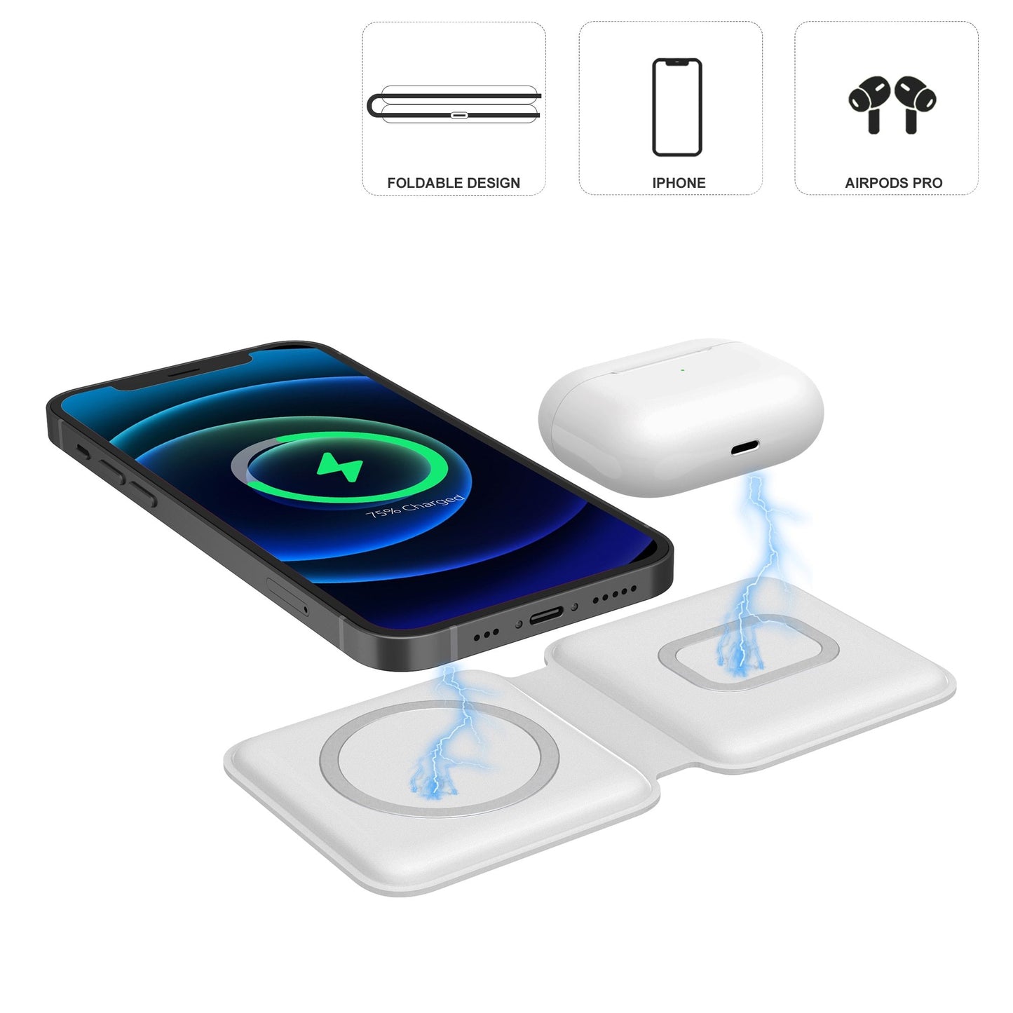 2 In1 Folding Duo Magnetic 15W Qi Wireless Charger Dock For iPhone 12