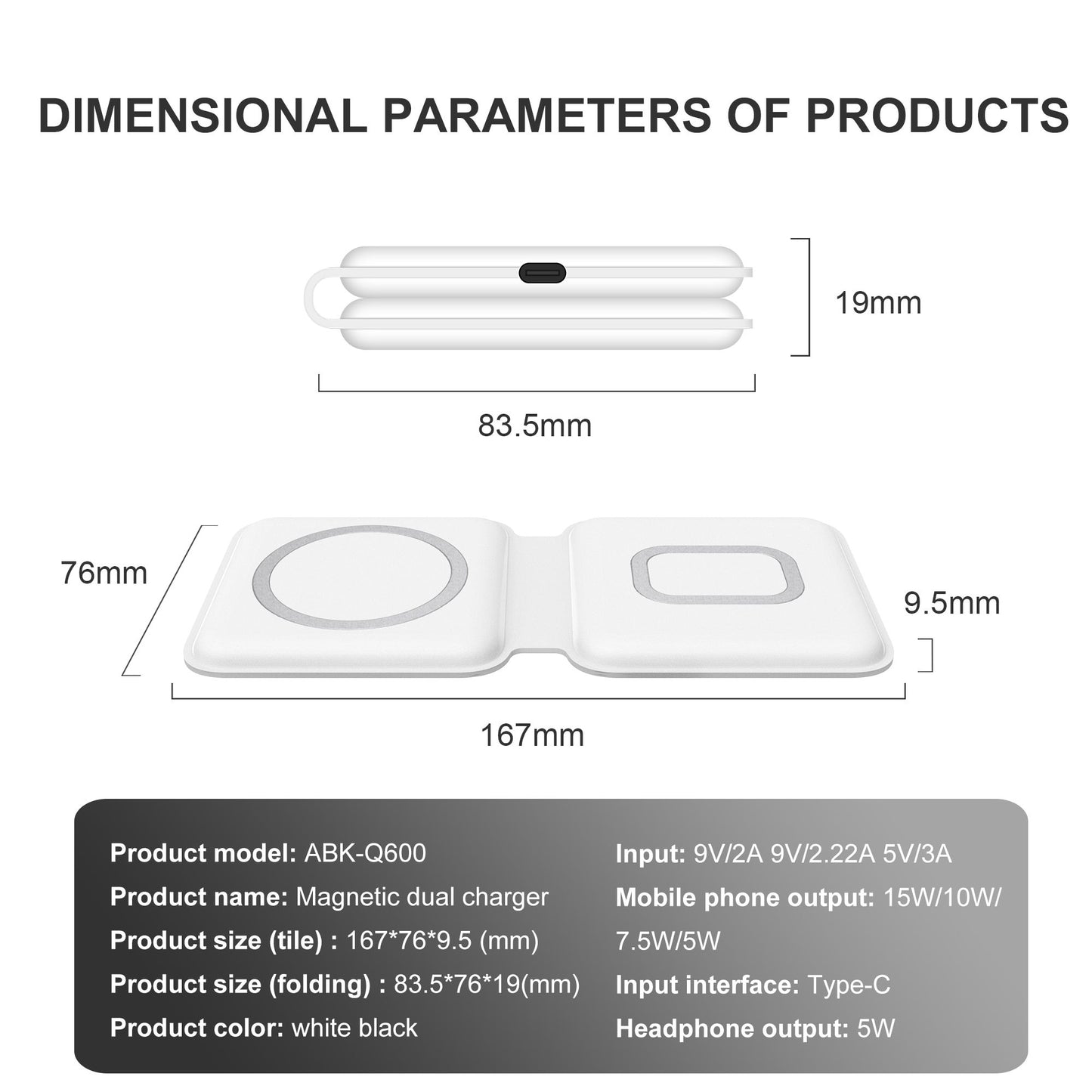 2 In1 Folding Duo Magnetic 15W Qi Wireless Charger Dock For iPhone 12