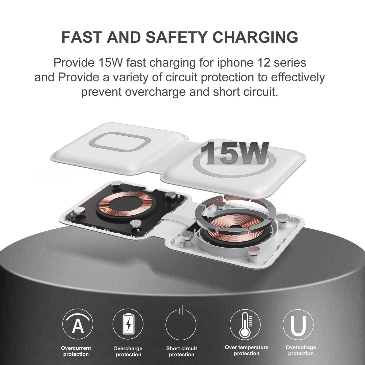 2 In1 Folding Duo Magnetic 15W Qi Wireless Charger Dock For iPhone 12