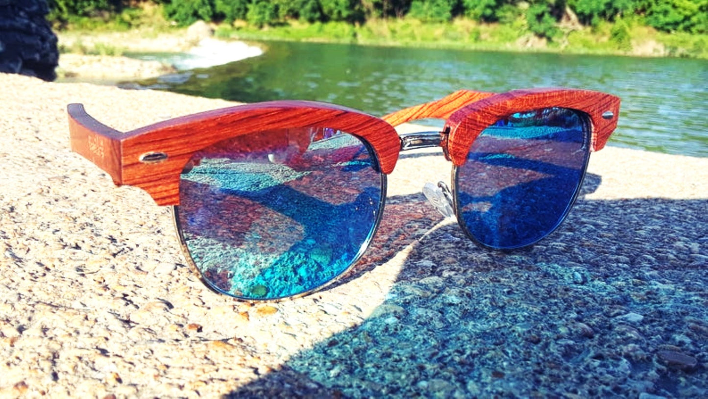 Brazilian Pear Wood Sunglasses With Ice Blue Lenses