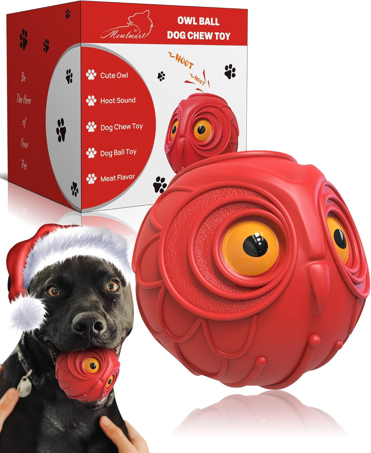 Giggle Ball for Dogs Indestructible Dog Toys for Aggressive Chewers Dog Ball Toy for Puppy Medium Large Dogs Natural Rubber Cute Owl Hoot Fun Giggle Sounds When Rolled or Shaken (Red Owl)